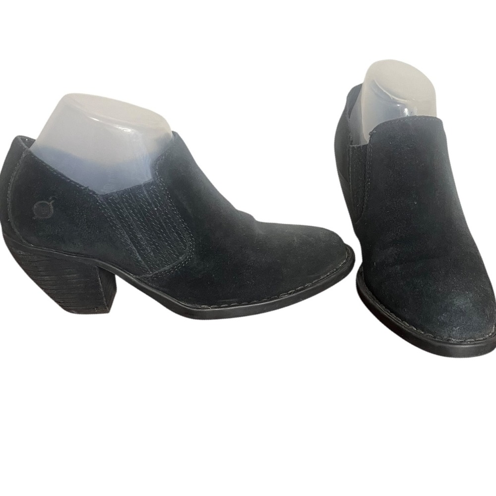 Born‎ Black Suede Leather Ankle Booties Heeled Pull On Women's Size 7.5